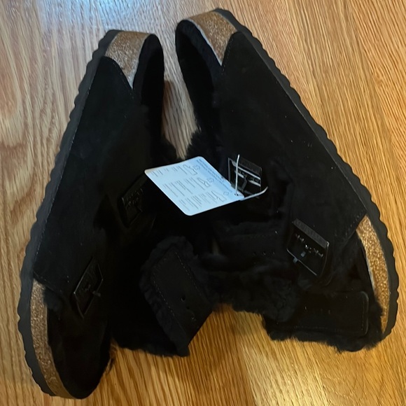 NWT Birkenstock Arizona Shearling Suede Leather Mountain View Black 11 - Picture 7 of 16